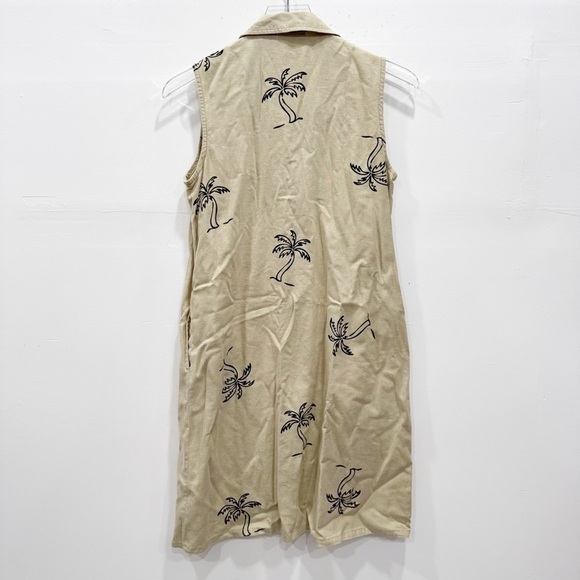 Vintage White Stag Sleeveless Rayon Linen Shirt Dress Printed Palm Tree - Picture 2 of 6